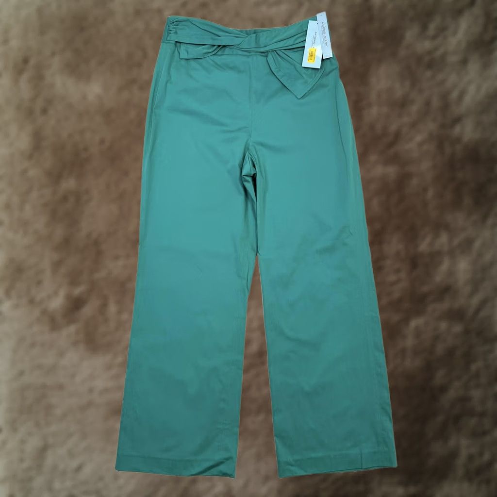 Vintage Antonio Melani Pants Womens 10 Blue Baily Bow Tie Straight Leg Stretch Career Size 32" / US 10 / IT 46 - 1 Thumbnail