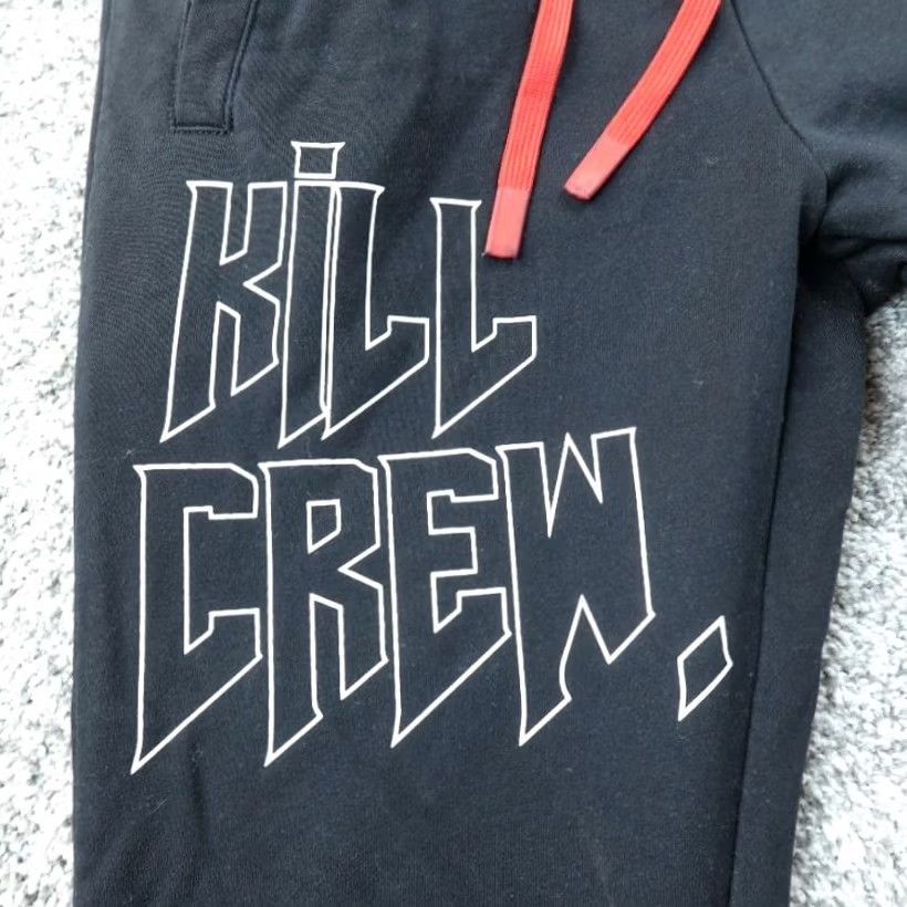 Vintage Kill Crew Sweatpants Mens S Black Red Graphic Jogger Pants Drawstring Athletic Size US 29 - 4 Thumbnail