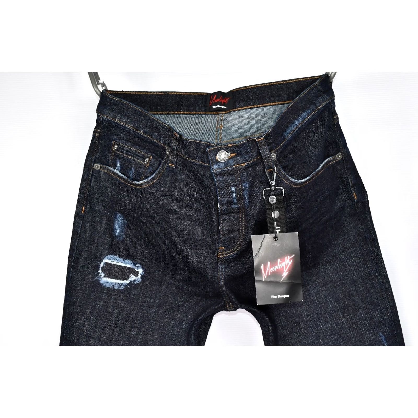 The Kooples The Kooples Moonlight Men's Short Drop Cropped Jeans W31 Blue Denim 5-Pocket 96%Cotton 4%Elastane Cropped 90s Style Mens Size US 31 - 6 Thumbnail