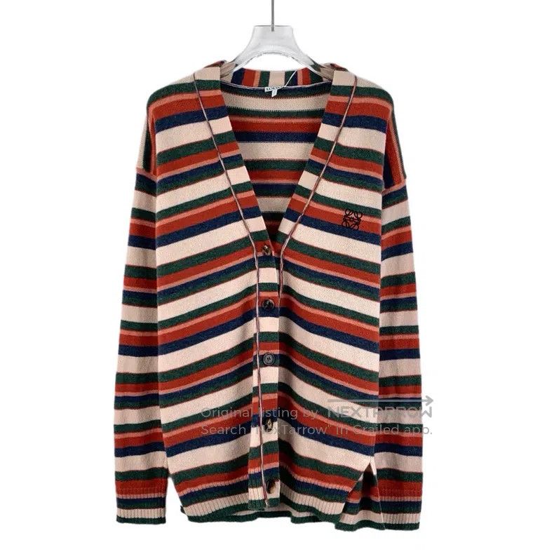 Loewe Loewe Color block striped logo embroidery wool V-neck sing Size M / US 6-8 / IT 42-44 - 1 Thumbnail