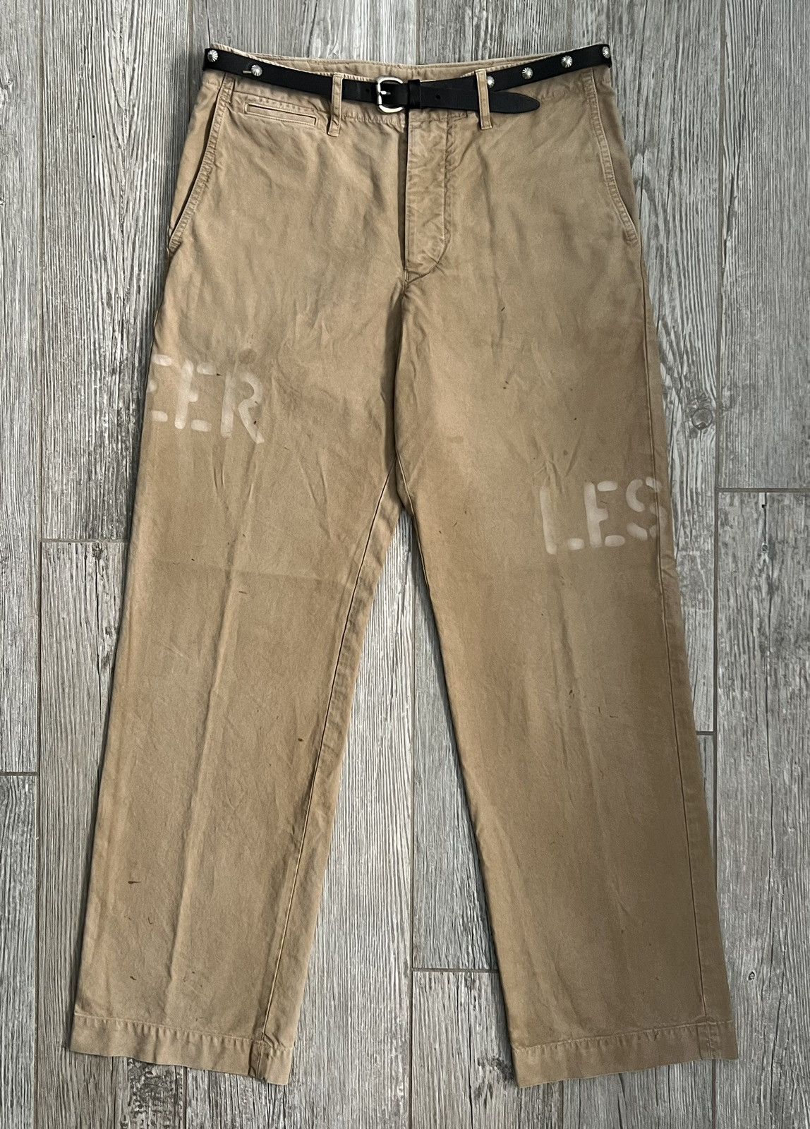 image of Visvim Khaki Faded Straight Cut Print Runway Pants Size 3, Men's