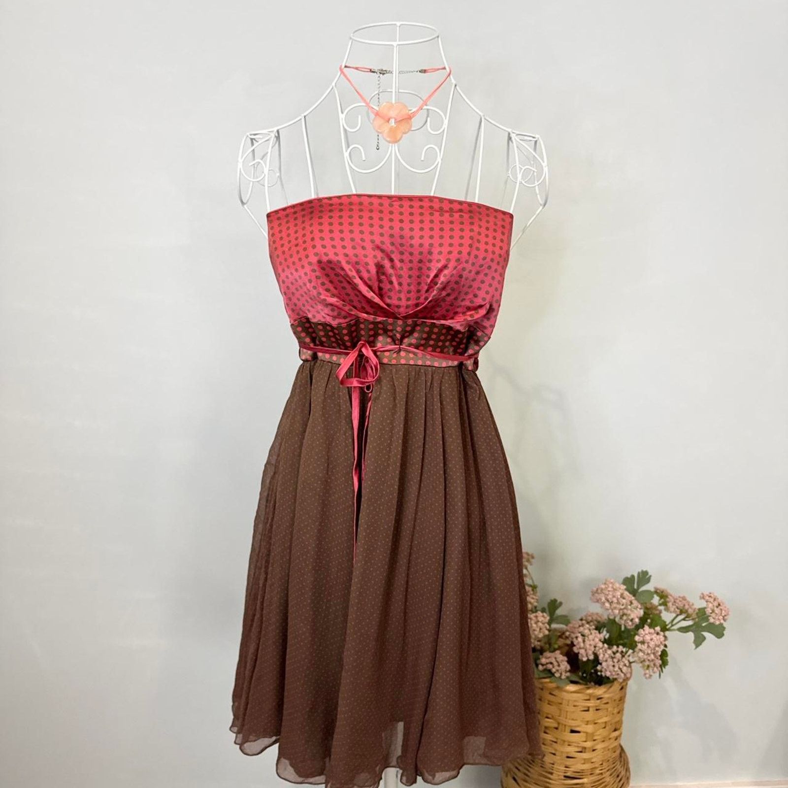 Bebe Rare y2k vintage 100% Silk mini polka dot babydoll dress Size S / US 4 / IT 40 - 1 Thumbnail