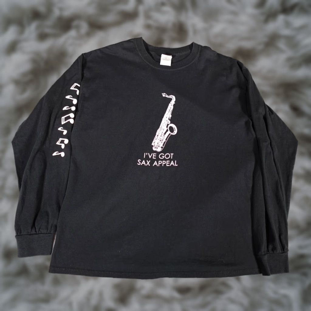 Gildan VINTAGE Gildan Funny Saxophone Graphic Print T-Shirt Men’s L Slim Faded Black Y2K Size US L / EU 52-54 / 3 - 1 Thumbnail