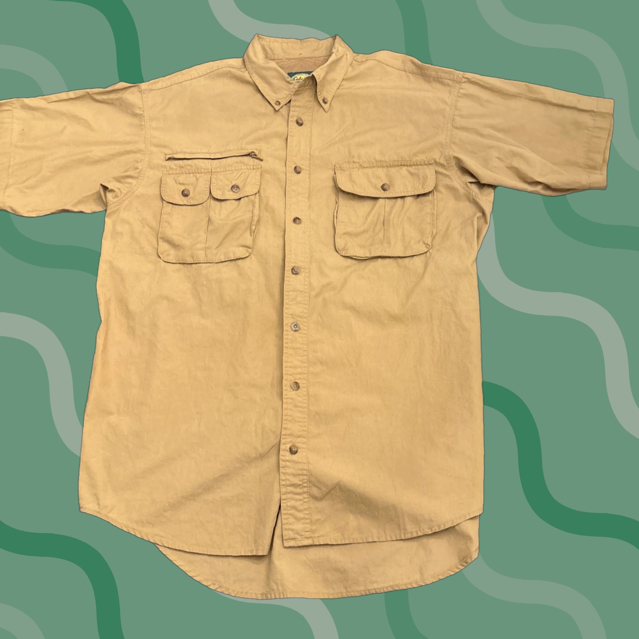Vintage Cabelas Short Sleeve Vented Fishing Brown Mustard Size L Tall Size US 33 - 1 Thumbnail