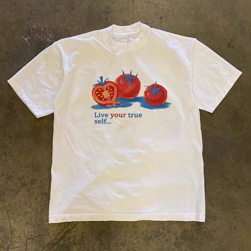 Vintage White Casual Retro Tomato-Print T-Shirt (Y2K Style) Size US M / EU 48-50 / 2 - 1 Thumbnail