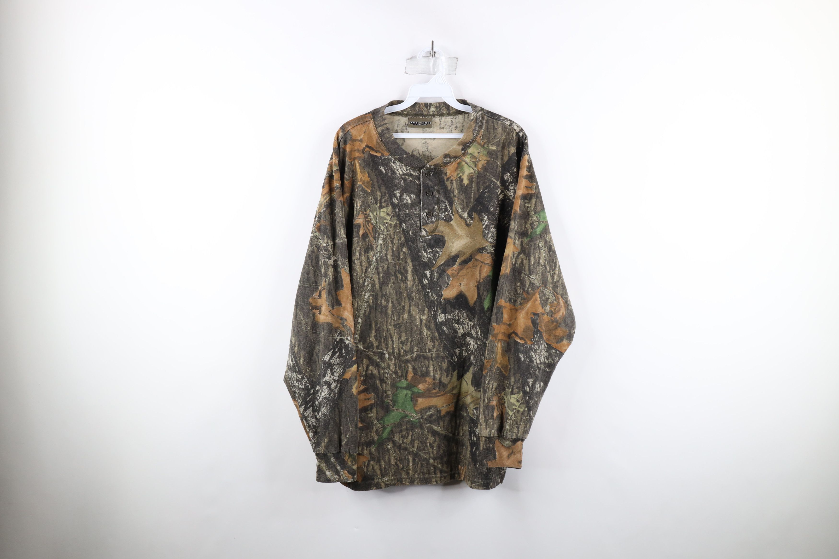 image of Vintage 90's Streetwear Camouflage Long Sleeve Henley T-Shirt, Men's (Size XL)