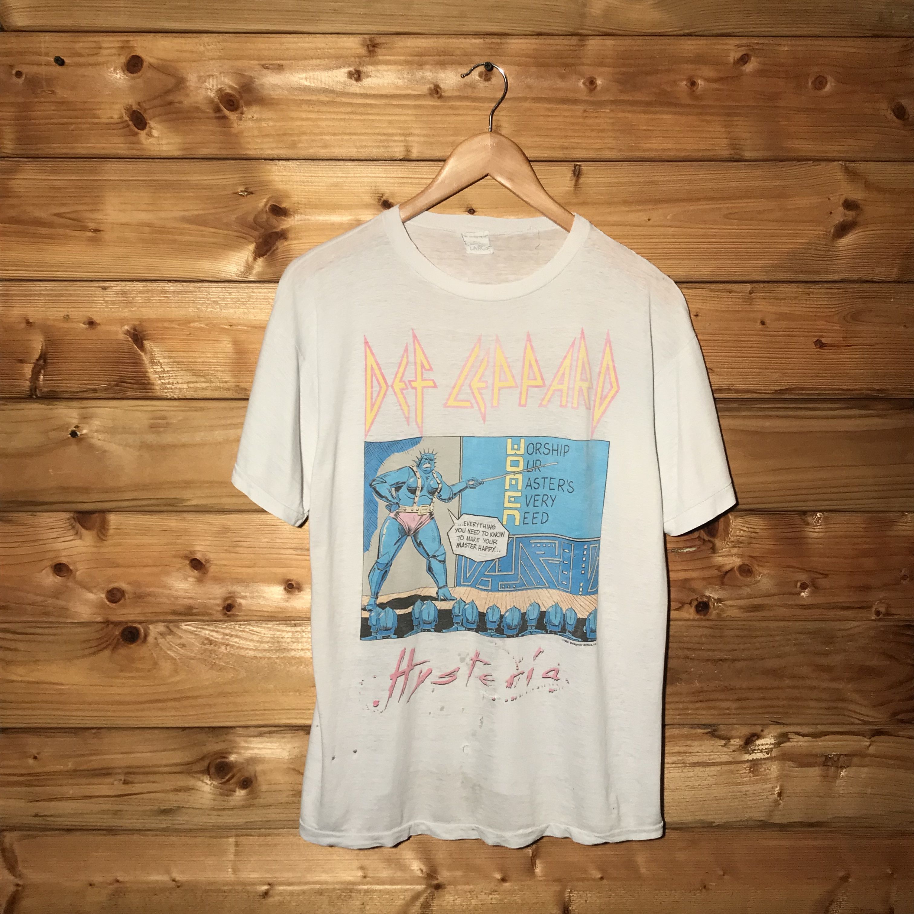 Band Tees × Def Leppard × Vintage 1988 80s Def Leppard Hysteria Tour Women Band t shirt Size US L / EU 52-54 / 3 - 1 Thumbnail