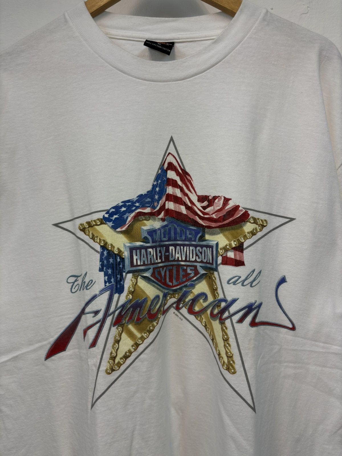 Harley Davidson × Vintage VINTAGE 2001 HARLEY DAVIDSON BIKER FLAMES FLAG TEE Size US XL / EU 56 / 4 - 2 Thumbnail