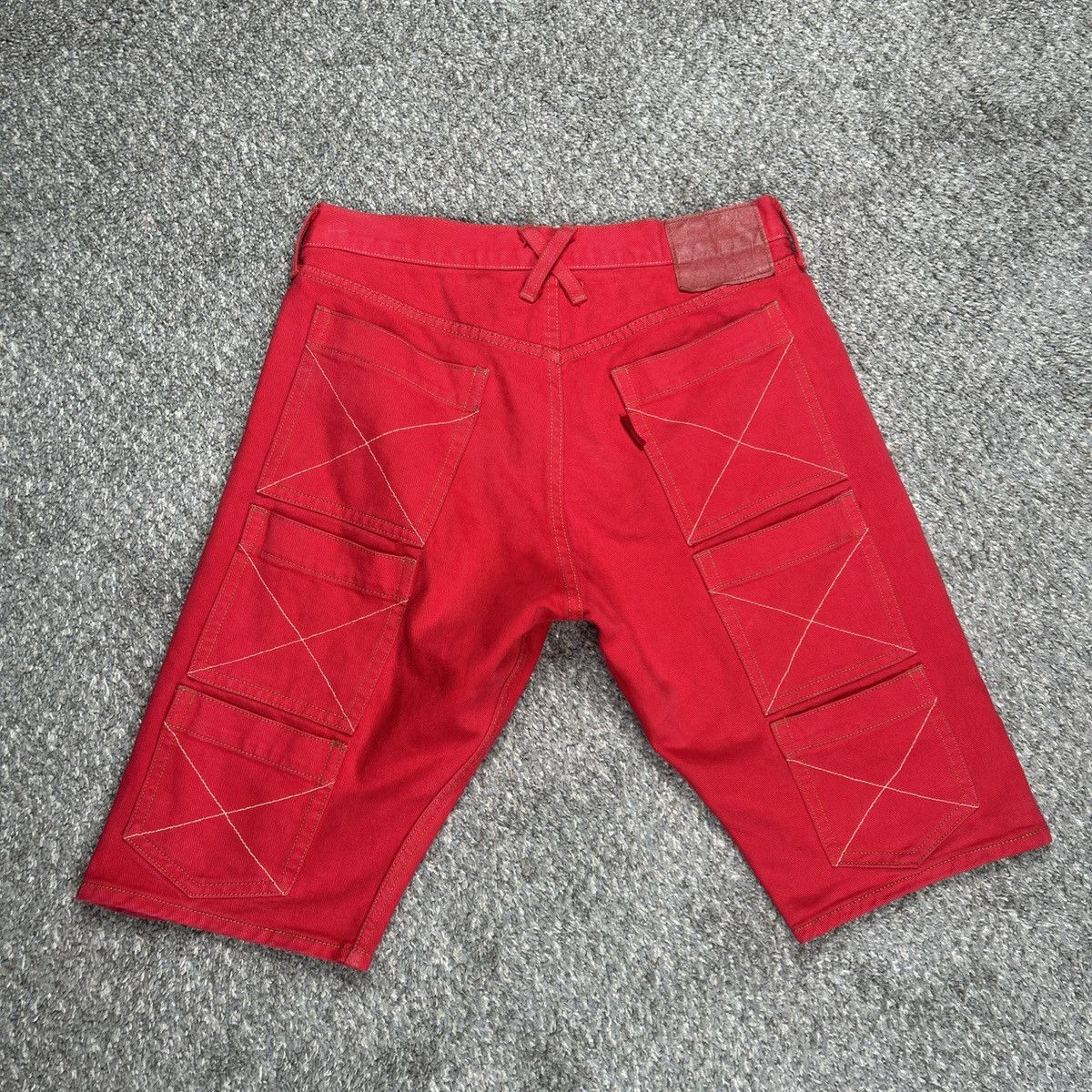 Mens Shorts Red Distressed Denim Shorts Men's Fit Distressed Denim