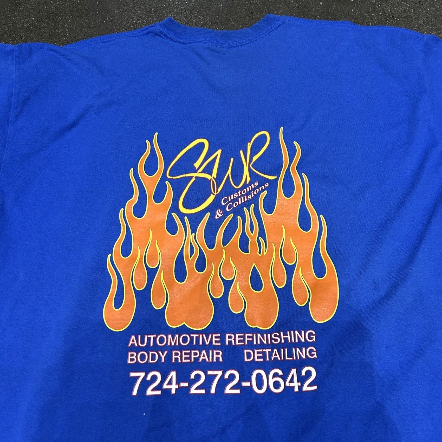 Gildan Gildan Shirt Mens 2XL Blue SUR Customs & Collisions Graphic Tee Car Fire Back Flame Crew Neck Short Sleeve Size US XXL / EU 58 / 5 - 5 Thumbnail