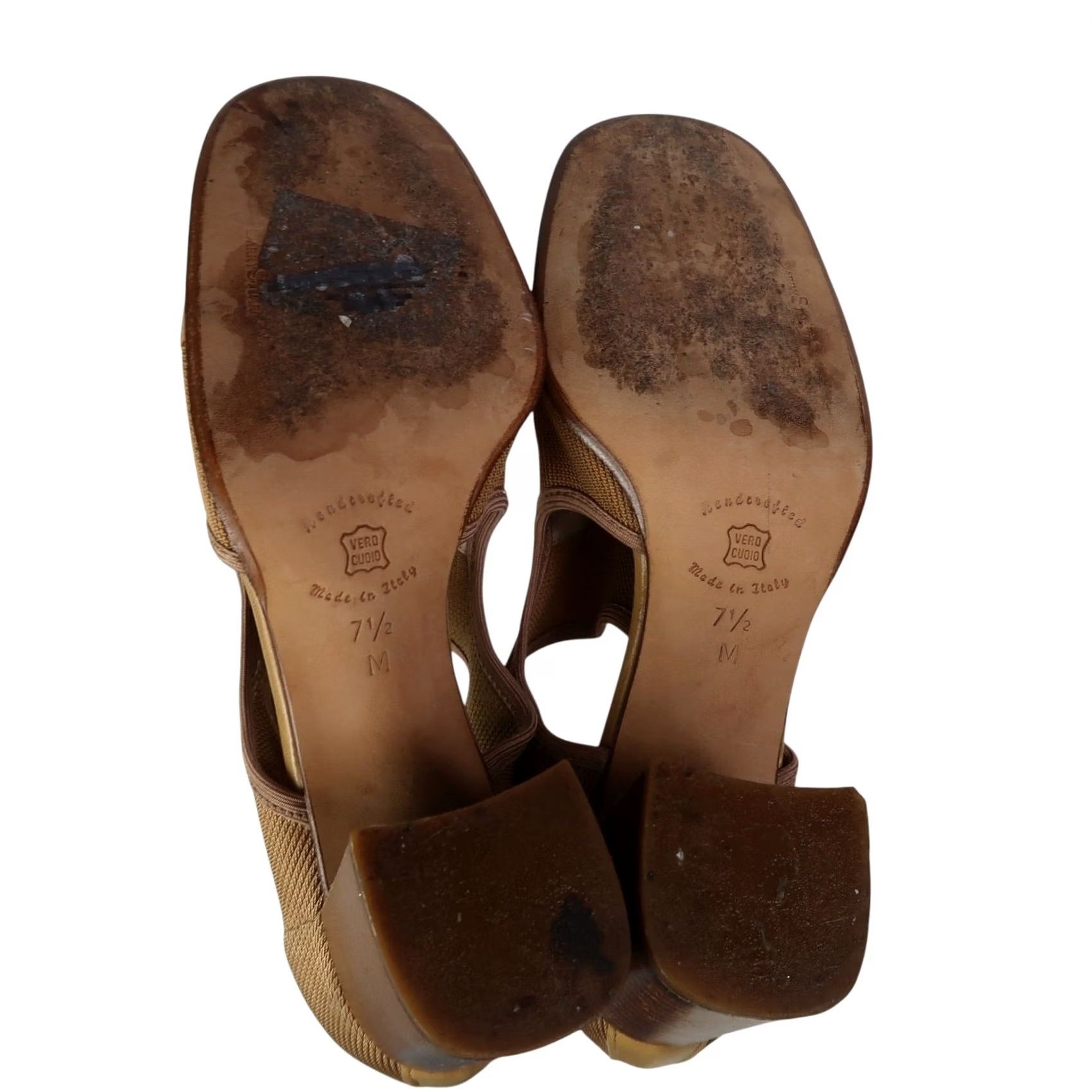 Vintage VINTAGE Larry Stuart Tan Leather and Fabric Cut-Out Heels 7.5 Pump Womens Square Toe 90s Size US 8 / IT 38 - 7 Thumbnail