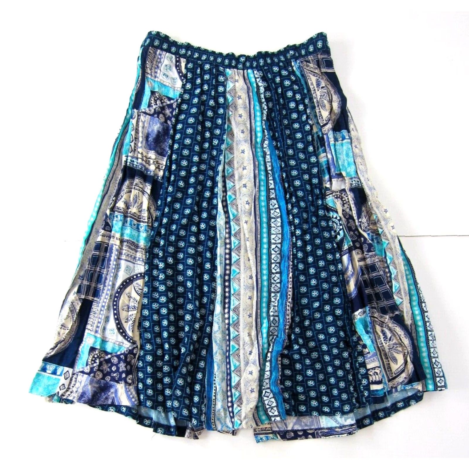 Vintage NWT SK & COMPANY 100% Rayon Blue Purple White Button Down A-Line Skirt 16W Size 38" / US 16 / IT 52 - 2 Thumbnail