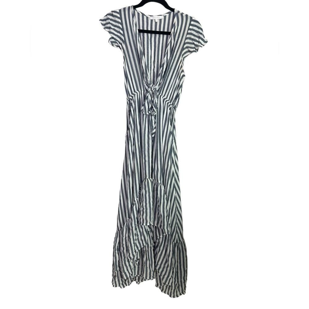 Designer Olivaceous l Striped Low Plunge High Low Dress Small Size S / US 4 / IT 40 - 2 Thumbnail