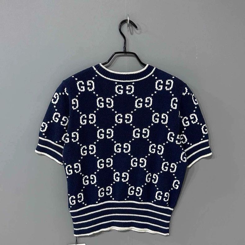 Gucci Navy Blue Printed Knit Short Sleeve Top-2505 Size M / US 6-8 / IT 42-44 - 3 Thumbnail