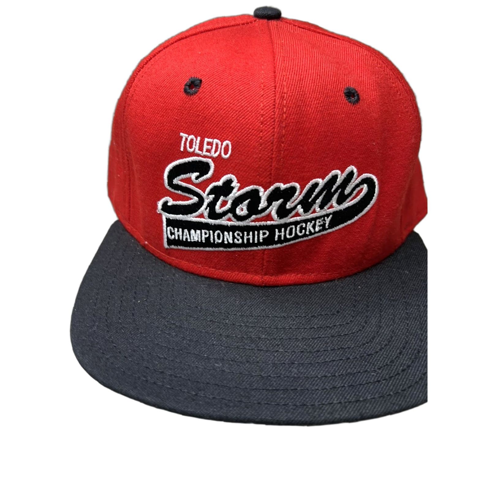 VINTAGE DeLong Toledo Storm Hockey Snapback Cap One Size Red Mens Adjustable Storm Hat