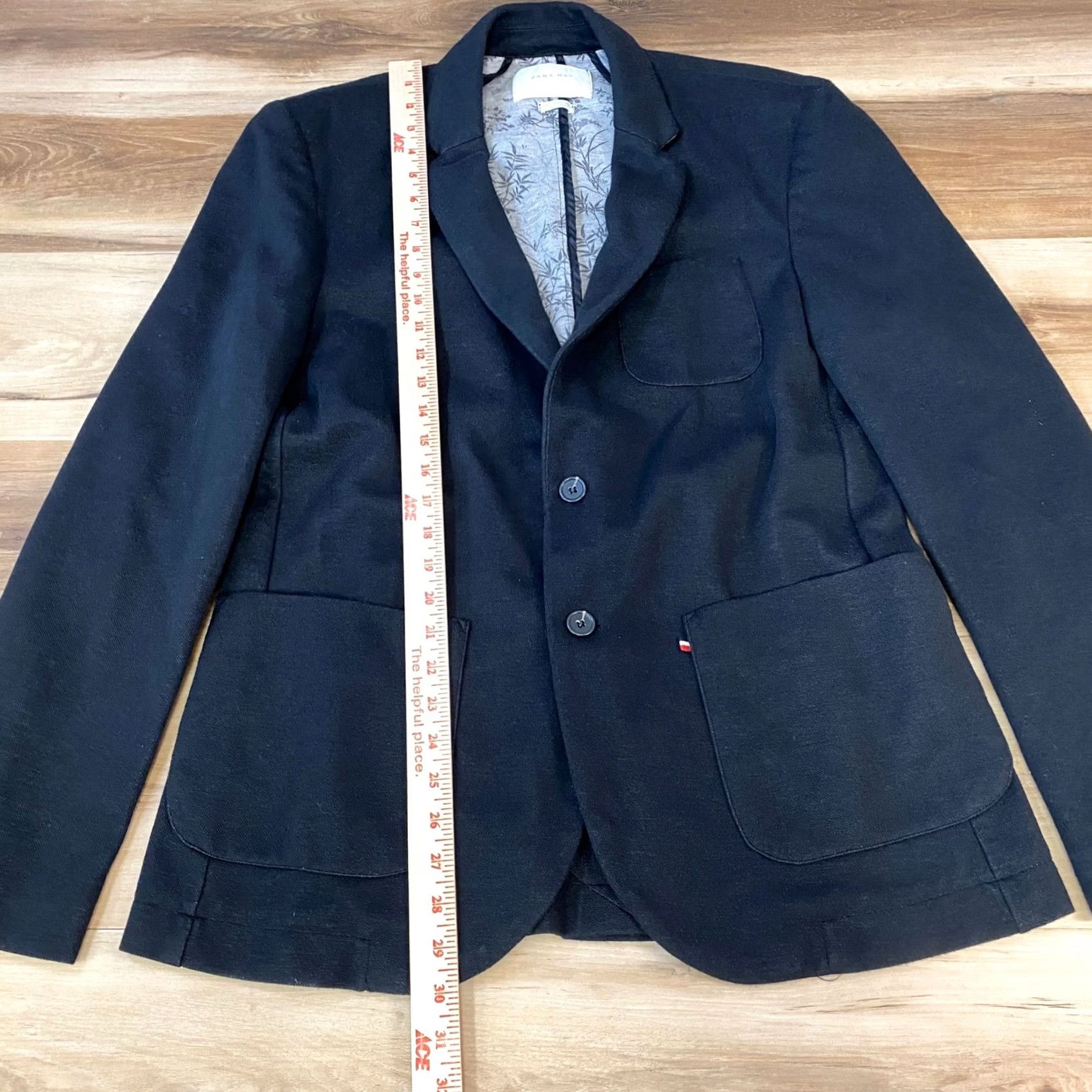 Zara Zara Man Blazer Mens XL Slim Fit Textured Navy Blue 2-Button Patch Pocket Notch Lapel Business Casual Jacket Size 46R - 6 Thumbnail
