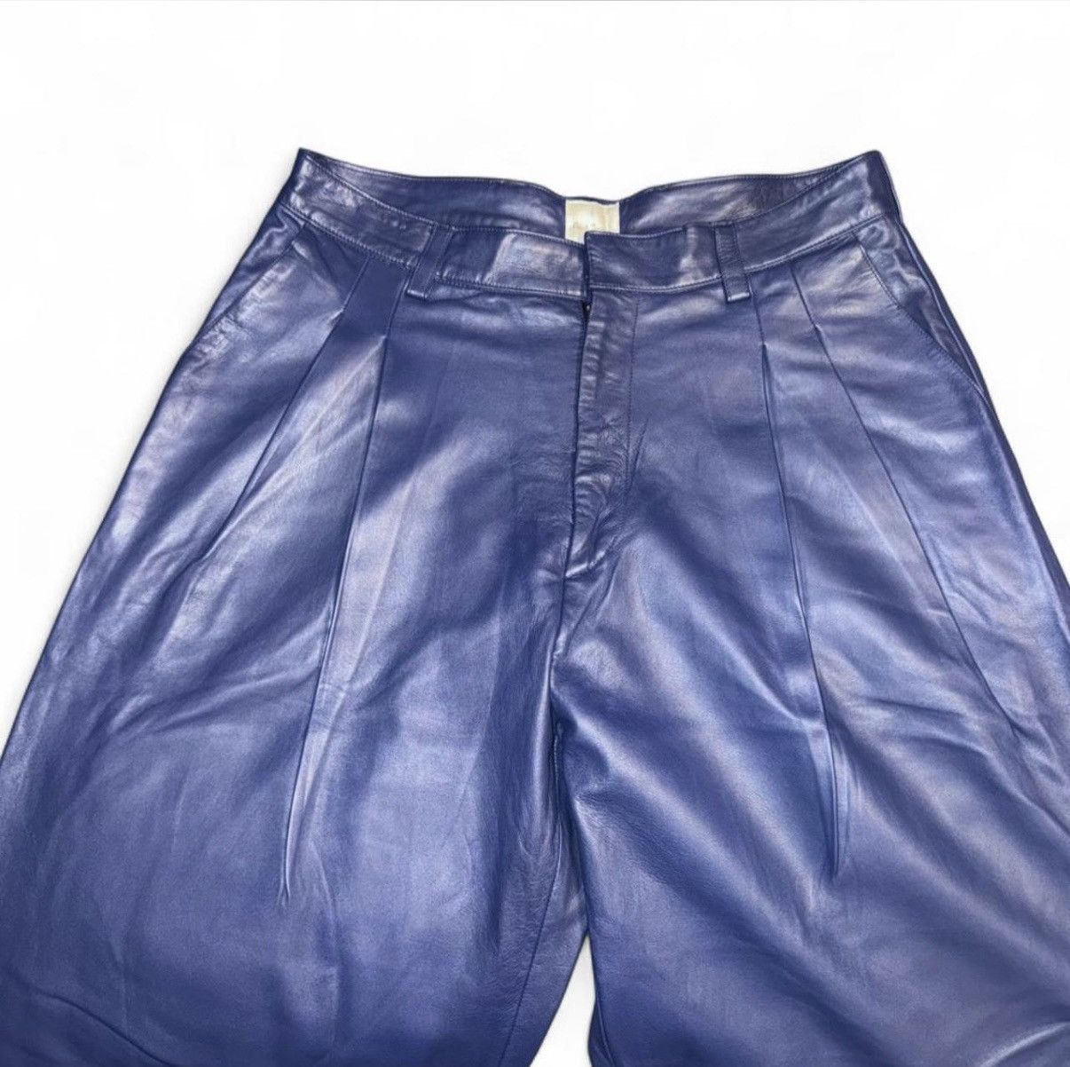 Paul Smith Paul Smith dark blue leather pleated wide leg pants Size US 32 / EU 48 - 4 Thumbnail