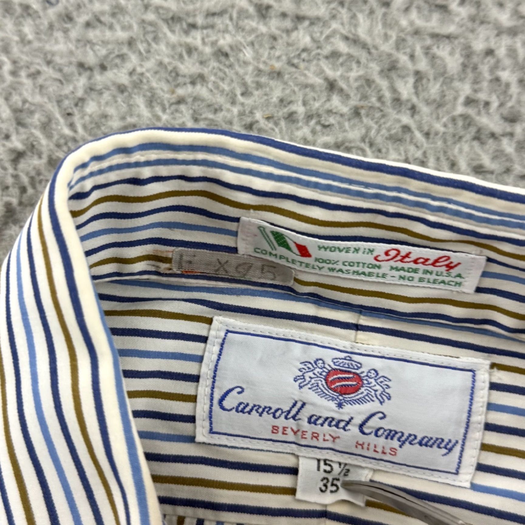 CO Carroll & Co Shirt Men’s Medium Blue Striped Button Up Long Sleeve Preppy Italy Size US M / EU 48-50 / 2 - 6 Thumbnail