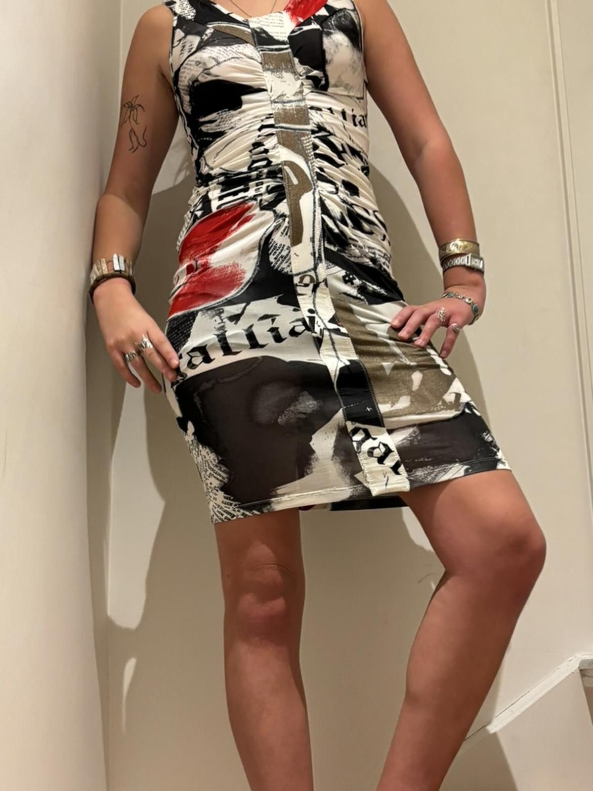 Custo Barcelona John Galliano - Gazette Print Sleeveless Bodycon Dress Size S / US 4 / IT 40 - 2 Thumbnail