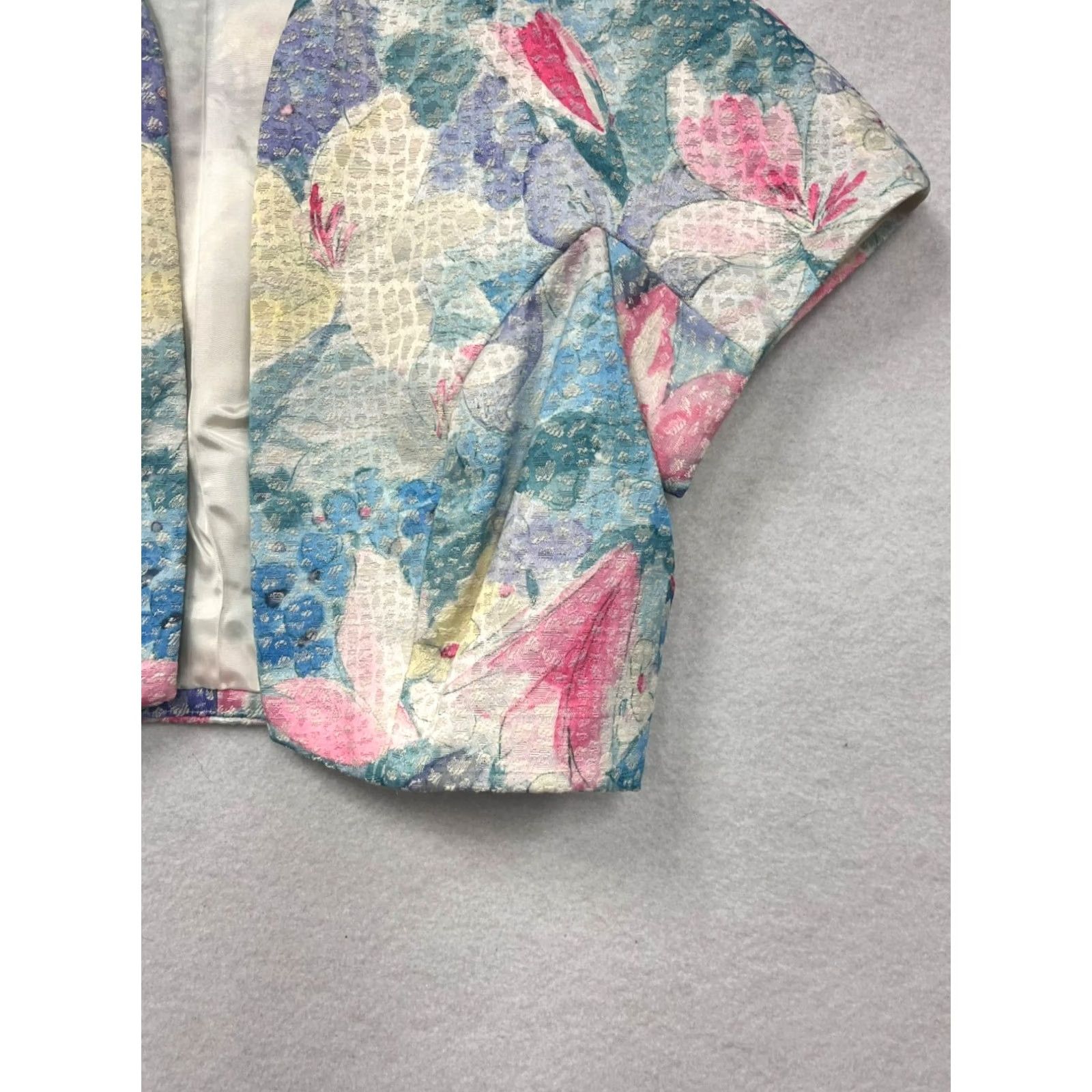 Vintage VINTAGE 90s Floral Cropped Bolero Jacket Open Front Blazer Women M/L Pink Floral Pattern Womens Size M / US 6-8 / IT 42-44 - 3 Thumbnail