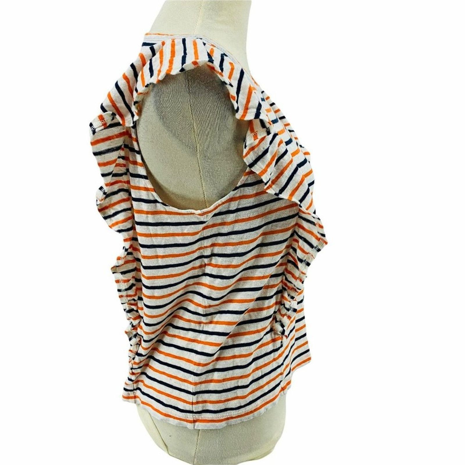 J.Crew J. Crew Top Ruffle Tank Blue Orange Striped Linen Medium Size M / US 6-8 / IT 42-44 - 2 Thumbnail