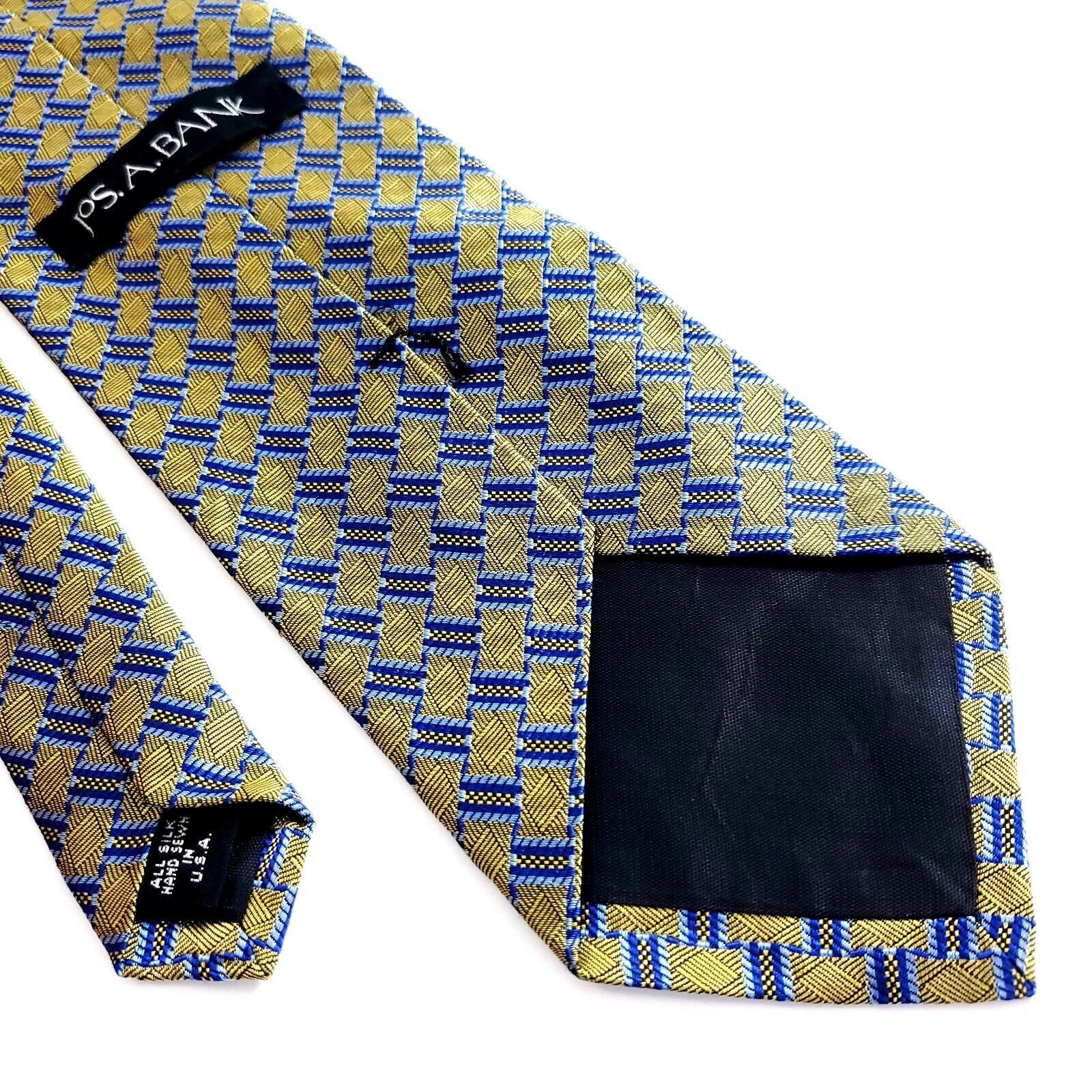 Jos. A. Bank Jos A Bank Blue Yellow Woven Geometric Long Silk Tie Size ONE SIZE - 5 Thumbnail