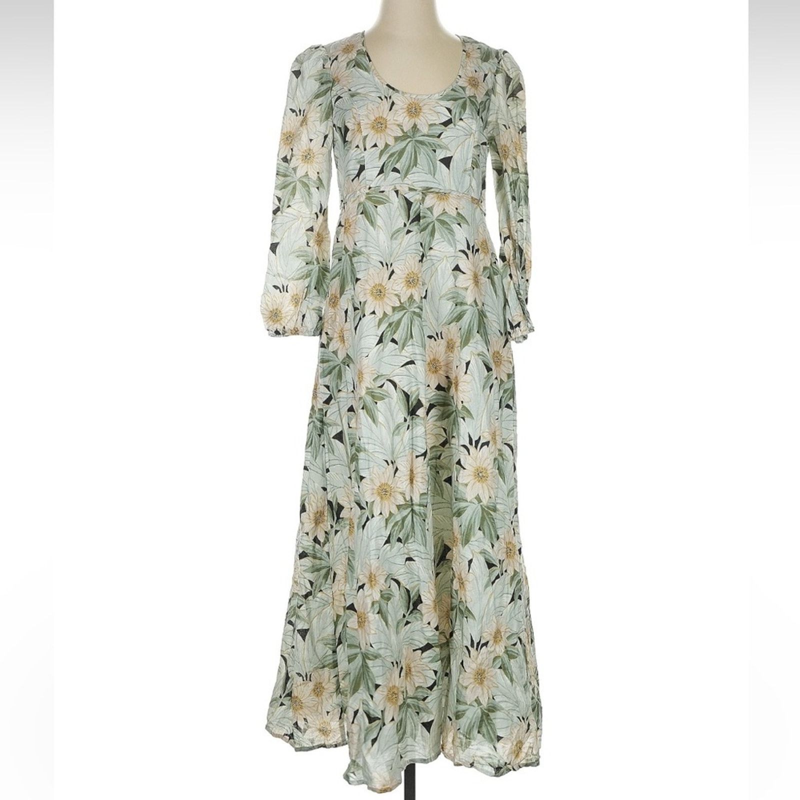 & Other Stories Tuckernuck Green and Cream Floral Long Sleeve Dress Size S / US 4 / IT 40 - 1 Thumbnail