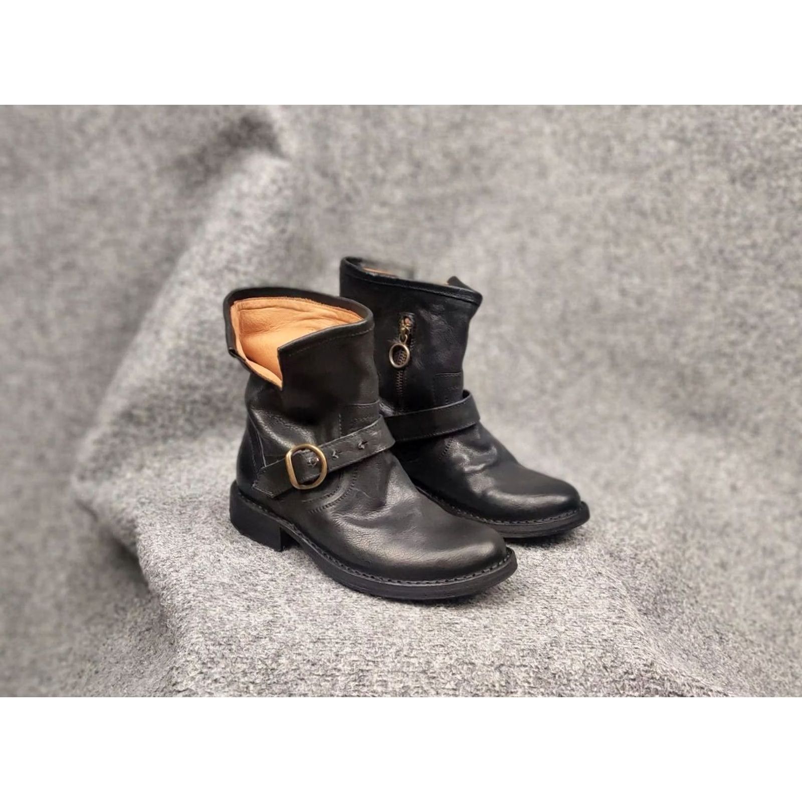 Vintage Fiorentini + Baker Side Zip Black Leather Eli Moto Ankle Boots Women Adult 35 EU 5 US Zip - Leather - Comfort Plus - Motorcycle Bike Style - Boot Size US 5 / IT 35 - 4 Thumbnail