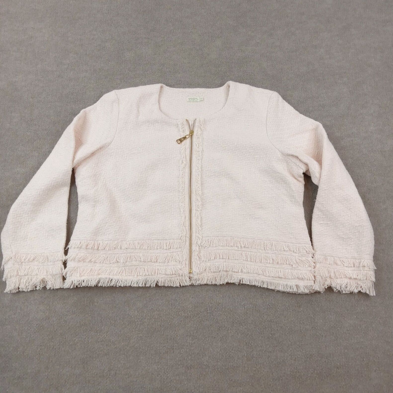 image of Pinko Spartina 449 Jacket Womens 2Xl Pink Full Zip Casual Harper Tweed Knit in White