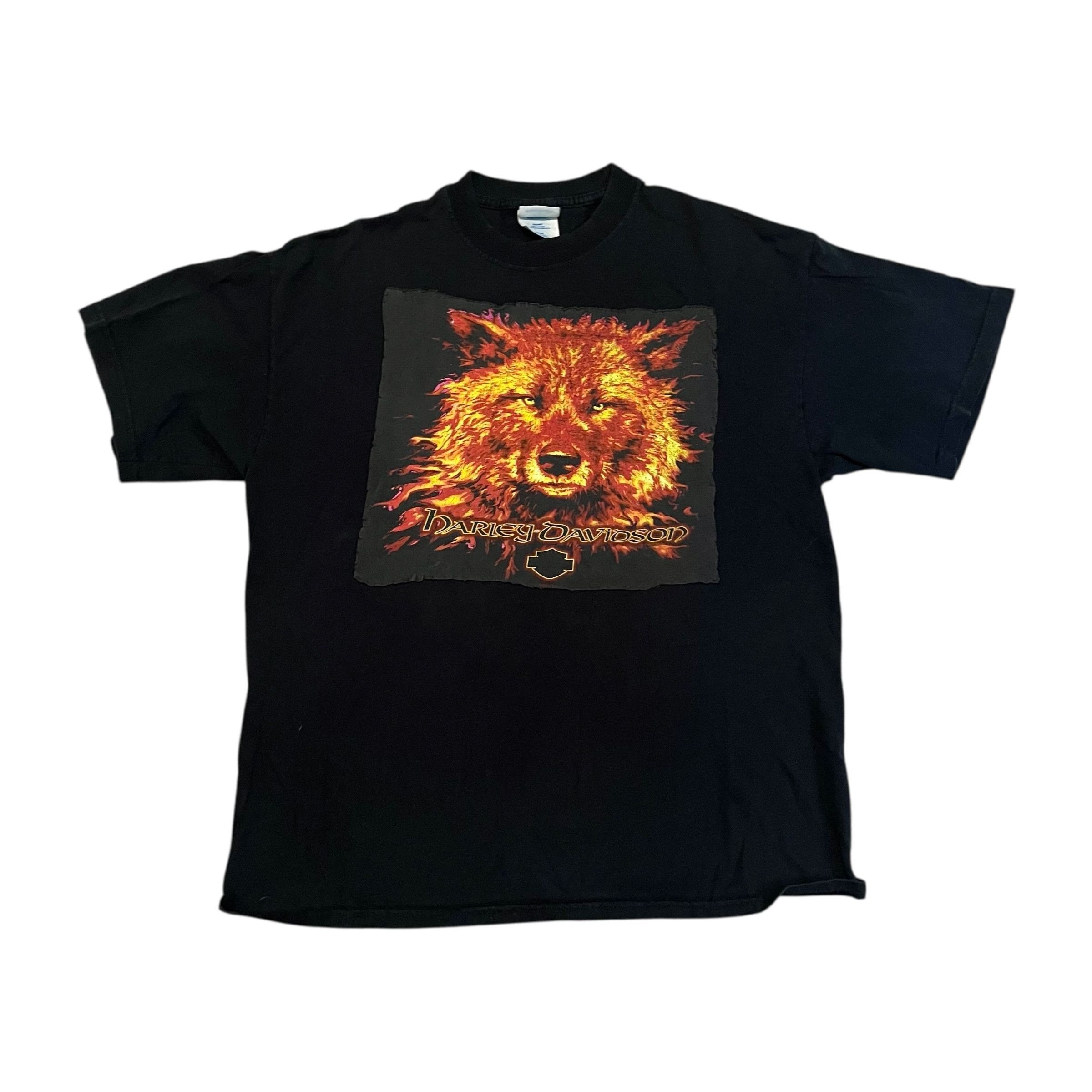 Harley Davidson × Vintage VINTAGE Harley Davidson Fire Wolf Reworked T Shirt Size US L / EU 52-54 / 3 - 1 Thumbnail
