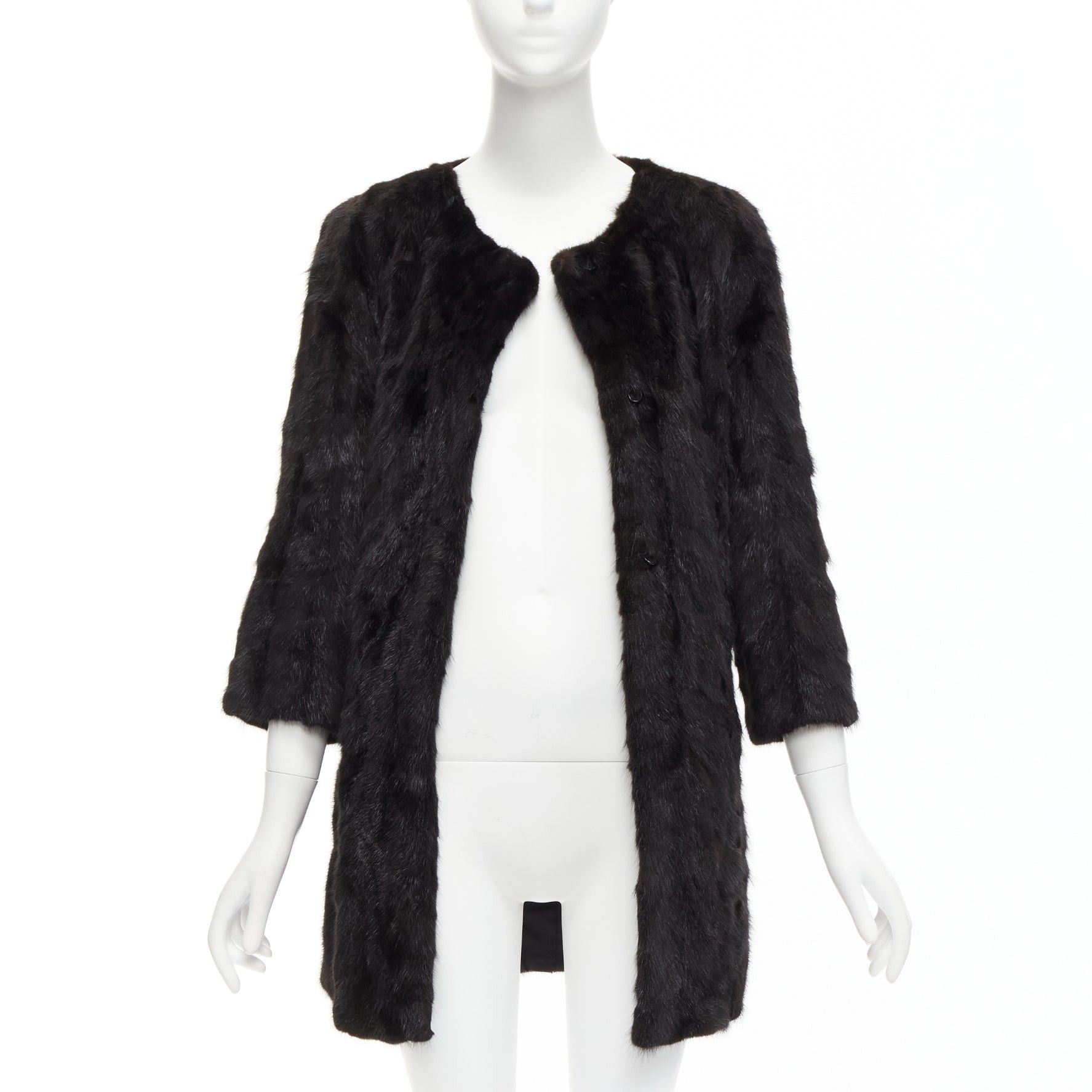 Other CHEVITTE dark brown genuine fur jewel neck cropped sleeves coat top M Size S / US 4 / IT 40 - 1 Thumbnail