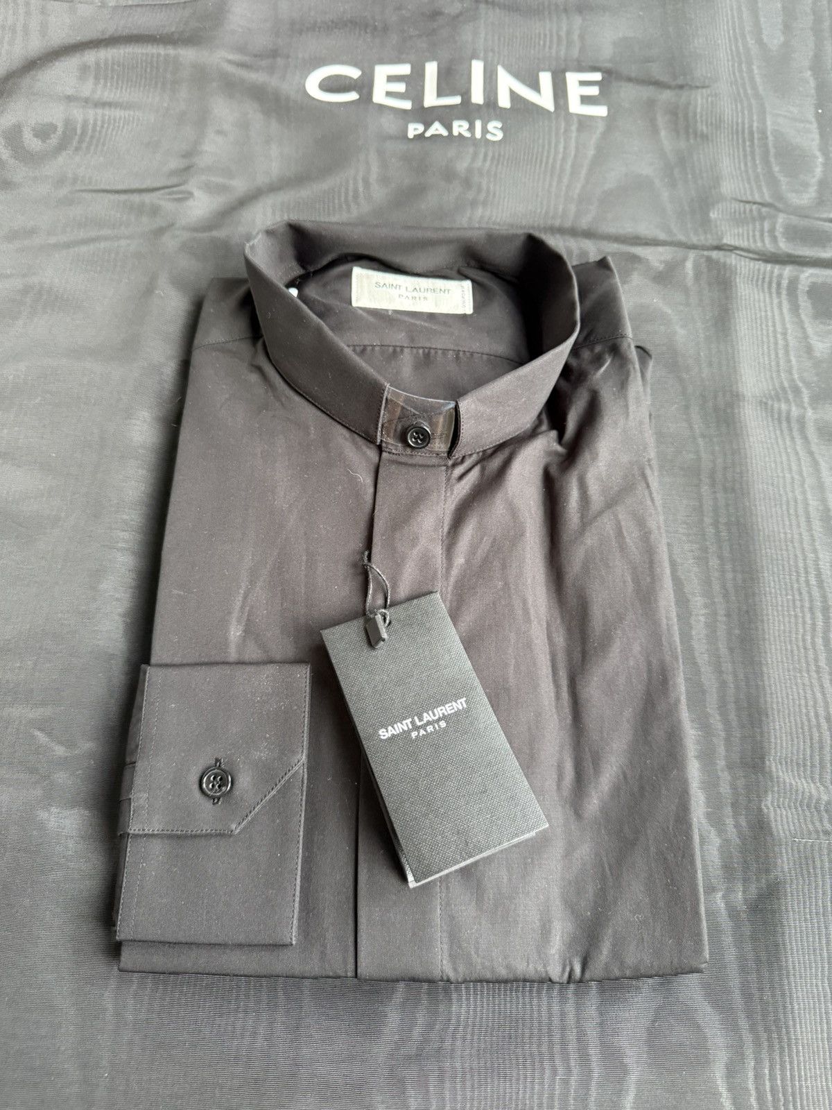 Saint Laurent Paris FW19 Saint Laurent black fixed collar shirt 38 grail Size 38R - 1 Thumbnail