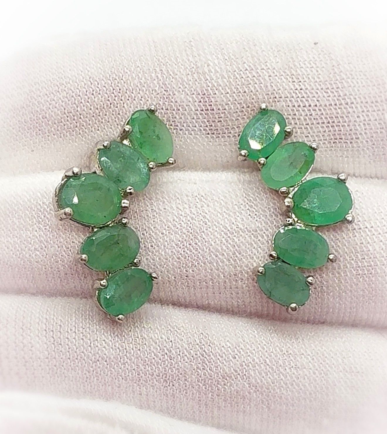 Nordstrom 14k White Gold over Silver Emerald Jadeite Earrings! Size ONE SIZE - 3 Thumbnail