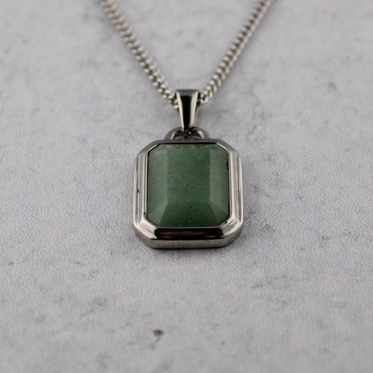 Jewelry Silver Aventurine Pendant Necklace Size ONE SIZE - 6 Thumbnail