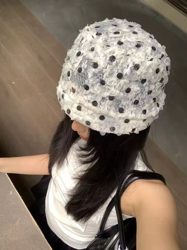 Vintage Polka Dot Lace Y2K Retro Style Summer Hat Size ONE SIZE - 4 Thumbnail