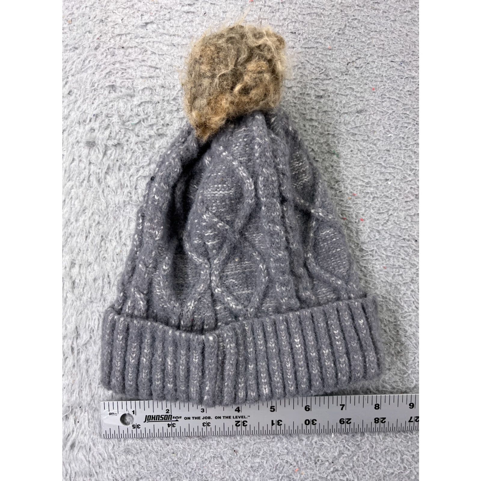 Walmart Walmart Beanie Toque Women One Size Gray Ribbed Cable Knit Nylon Blend Faux Fur Pom Hat Mens?? Size ONE SIZE - 3 Thumbnail