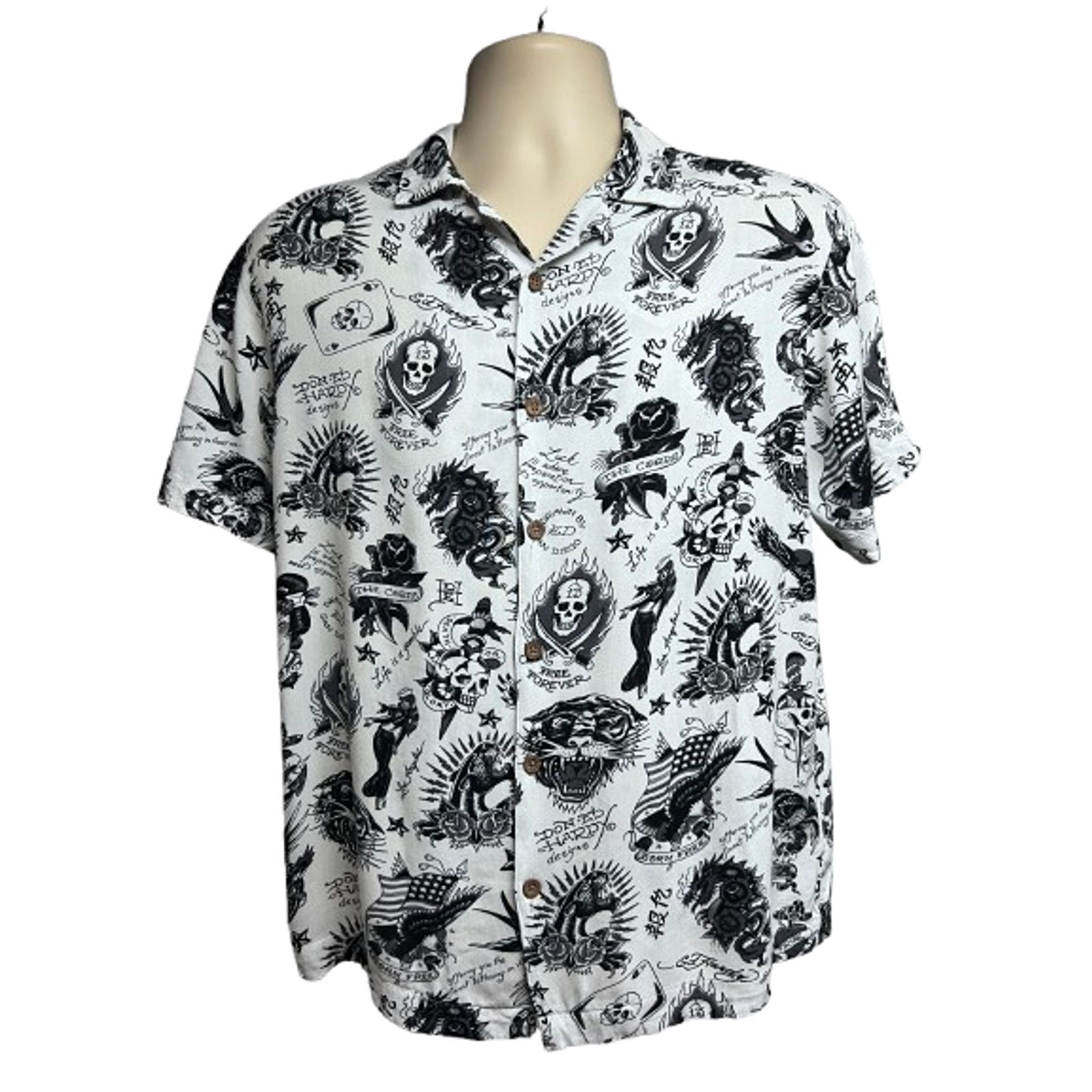 Ed Hardy Ed Hardy All Over Graphic Print Button Up Camp Shirt Medium Size US M / EU 48-50 / 2 - 1 Thumbnail