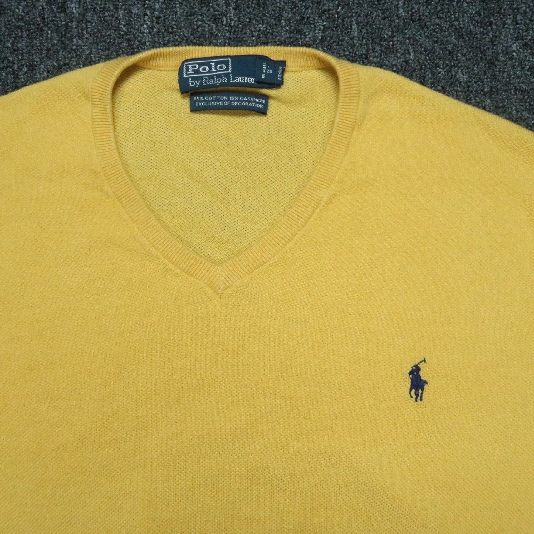 VINTAGE Polo Ralph Lauren Mens Yellow V Neck Sweater Extra Large