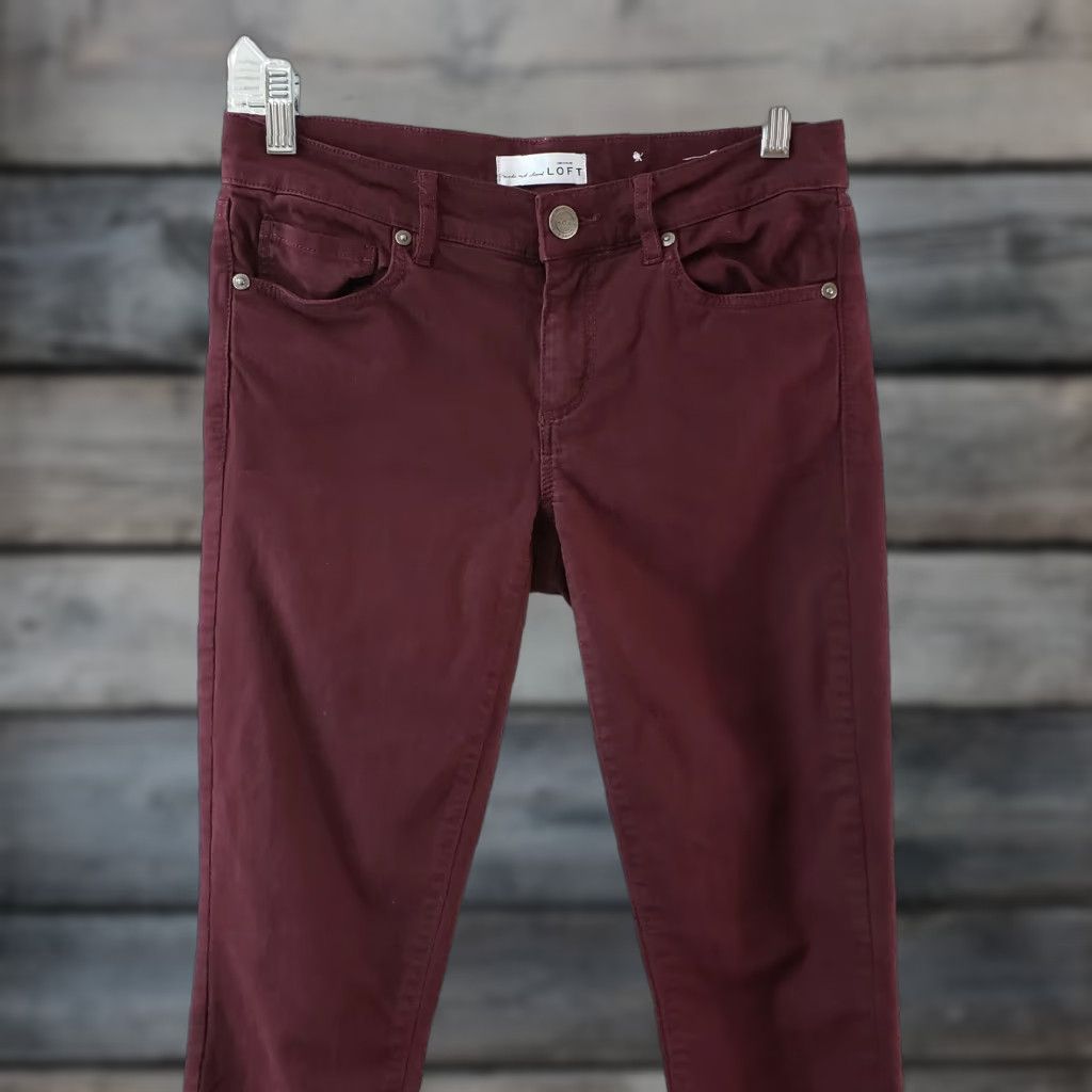 Ann Taylor Ann Taylor LOFT Womens Modern Skinny Pants Sz 0 Maroon Red Cotton Blend Low Rise Zip 30in Inseam Slim Fit Pants Womens Size 25" / US 0 / IT 36 - 1 Thumbnail