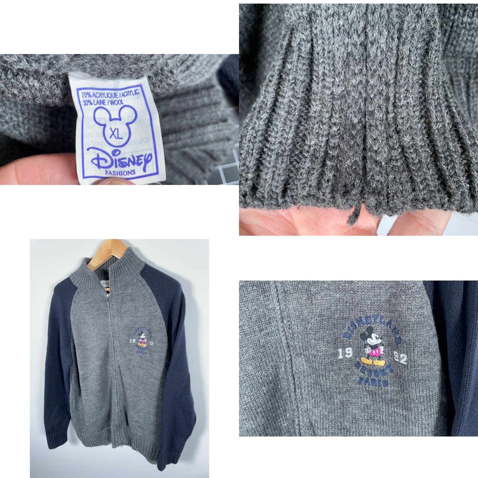 Disney Disneyland Resort Paris Full Zip Sweater Adult XL Gray Mickey Mouse Knit Wool-Acrylic Heavyweight Embroidered Vintage Disney Men Credit Card: N/A Size US XL / EU 56 / 4 - 8 Thumbnail