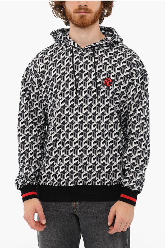 og1mm0724 Embroidered Printed Cotton Hoodie in Multicolor