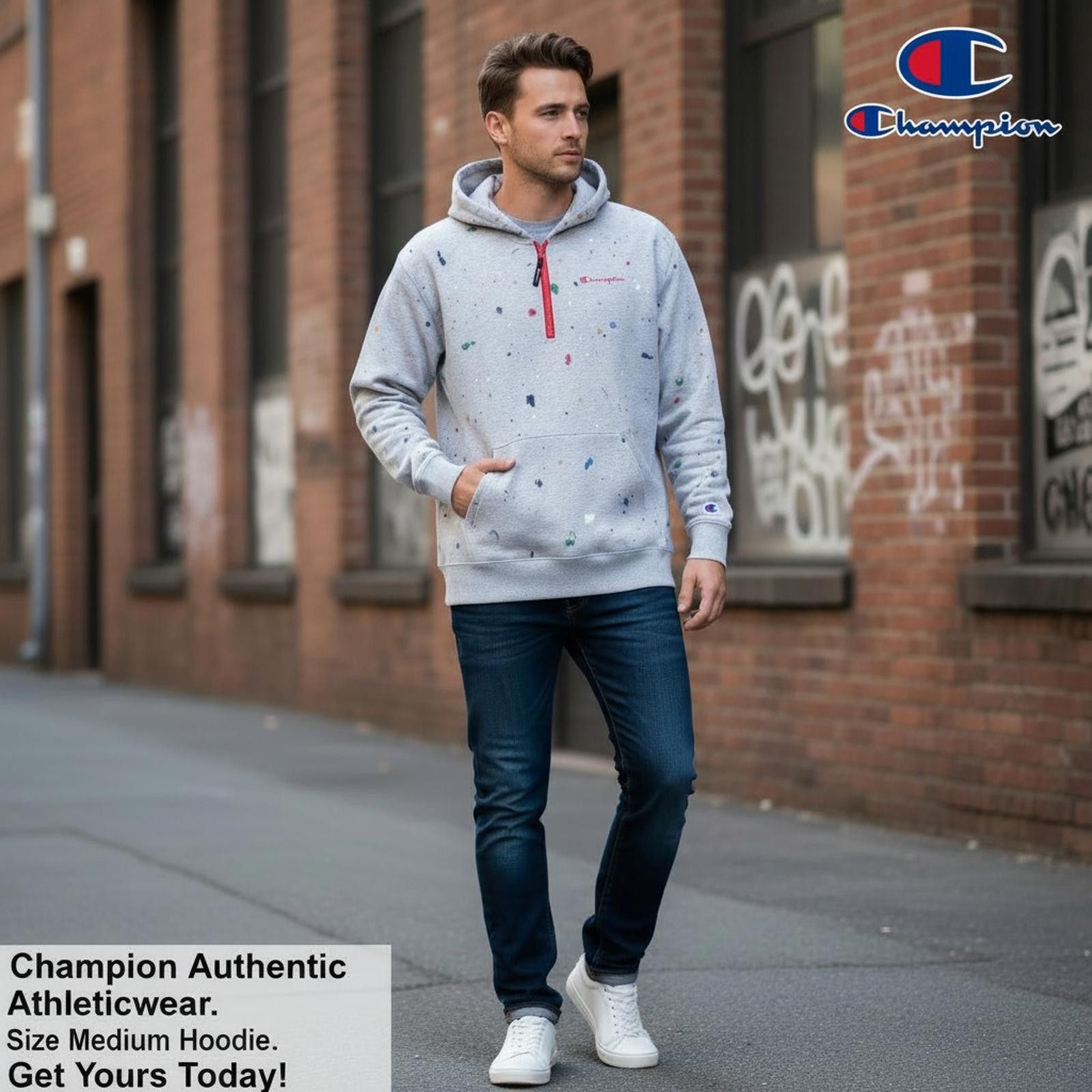 Champion Champion Authentic Athleticwear Medium Gray Hoodie with Mult Size US M / EU 48-50 / 2 - 2 Thumbnail