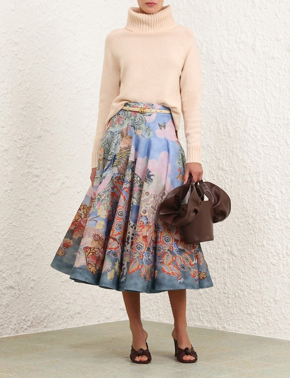oc11z0725 Illustration Godet Skirt in Multicolor