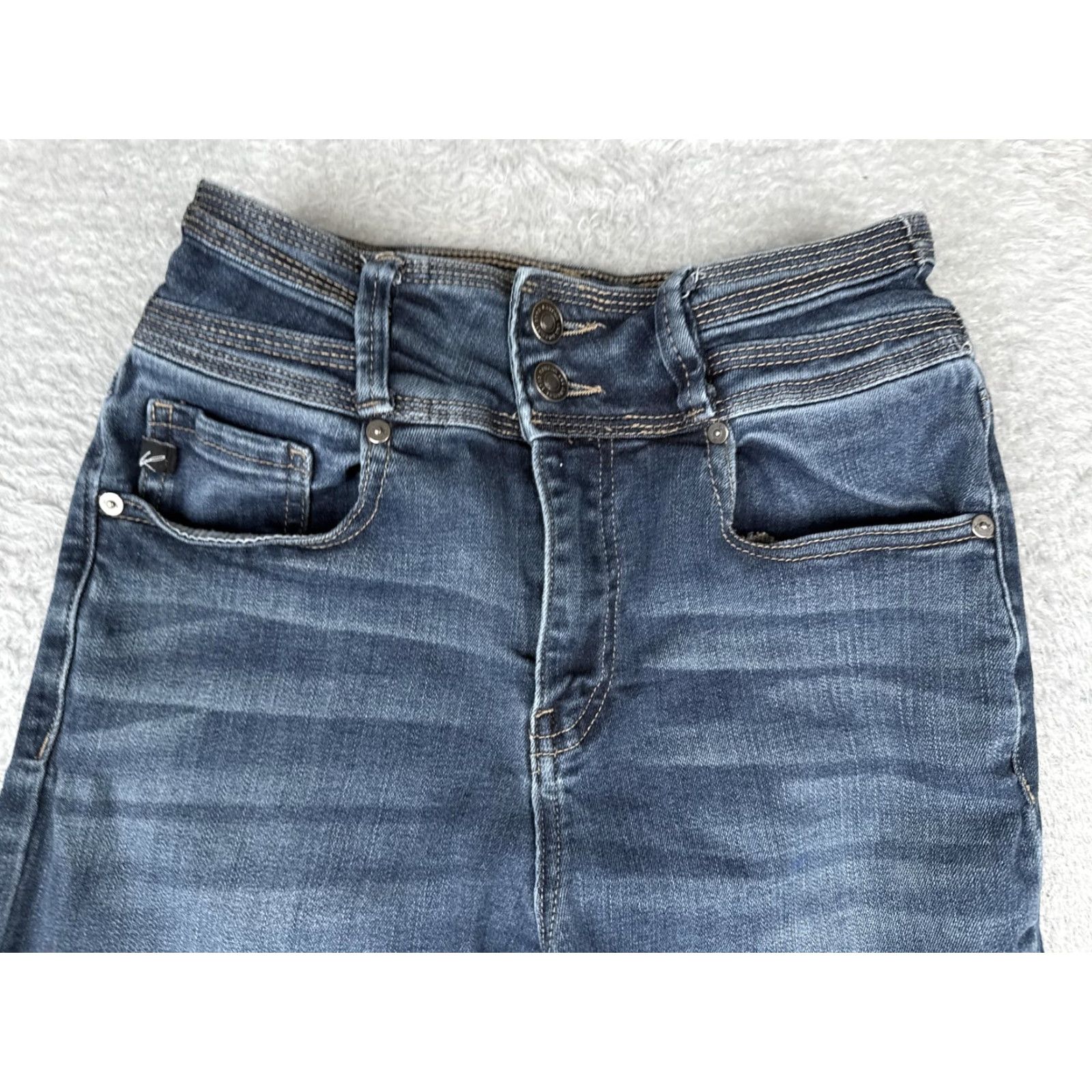 Vintage KanCan Jeans Womens 26 Blue Mid Rise Bootcut Distressed Stretch Denim 23x31 Size 26" / US 2 / IT 38 - 4 Thumbnail