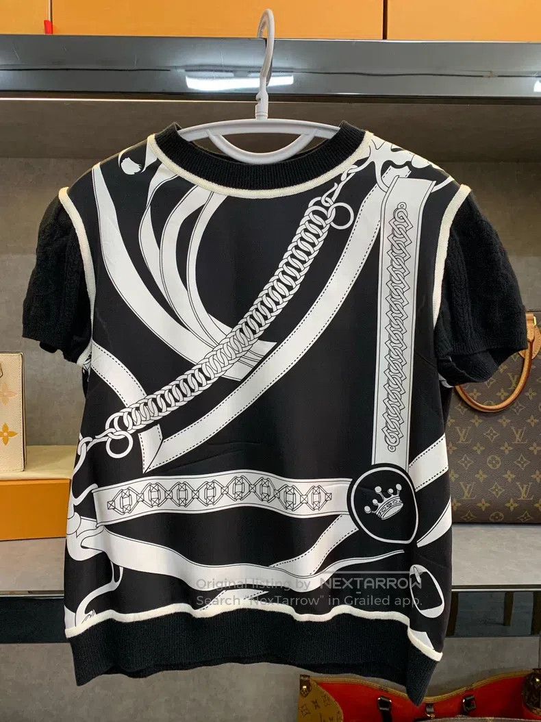 Hermes Hermes Black and white silk patchwork knitted short-sleeve Size S / US 4 / IT 40 - 1 Thumbnail