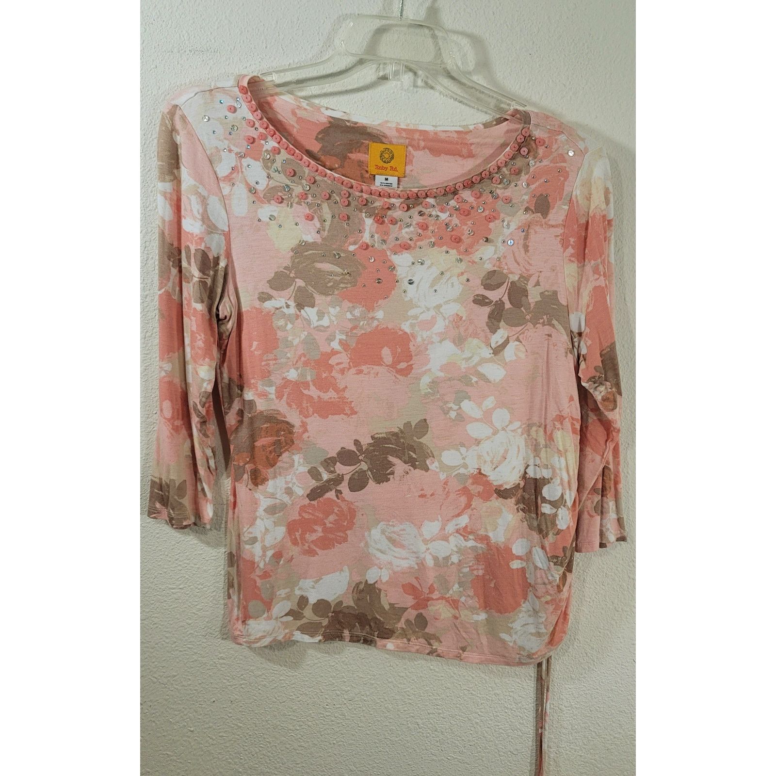 Other Ruby Rd Pink Salmon Floral Print Beaded Sequin Bodice Medium Size M / US 6-8 / IT 42-44 - 6 Thumbnail
