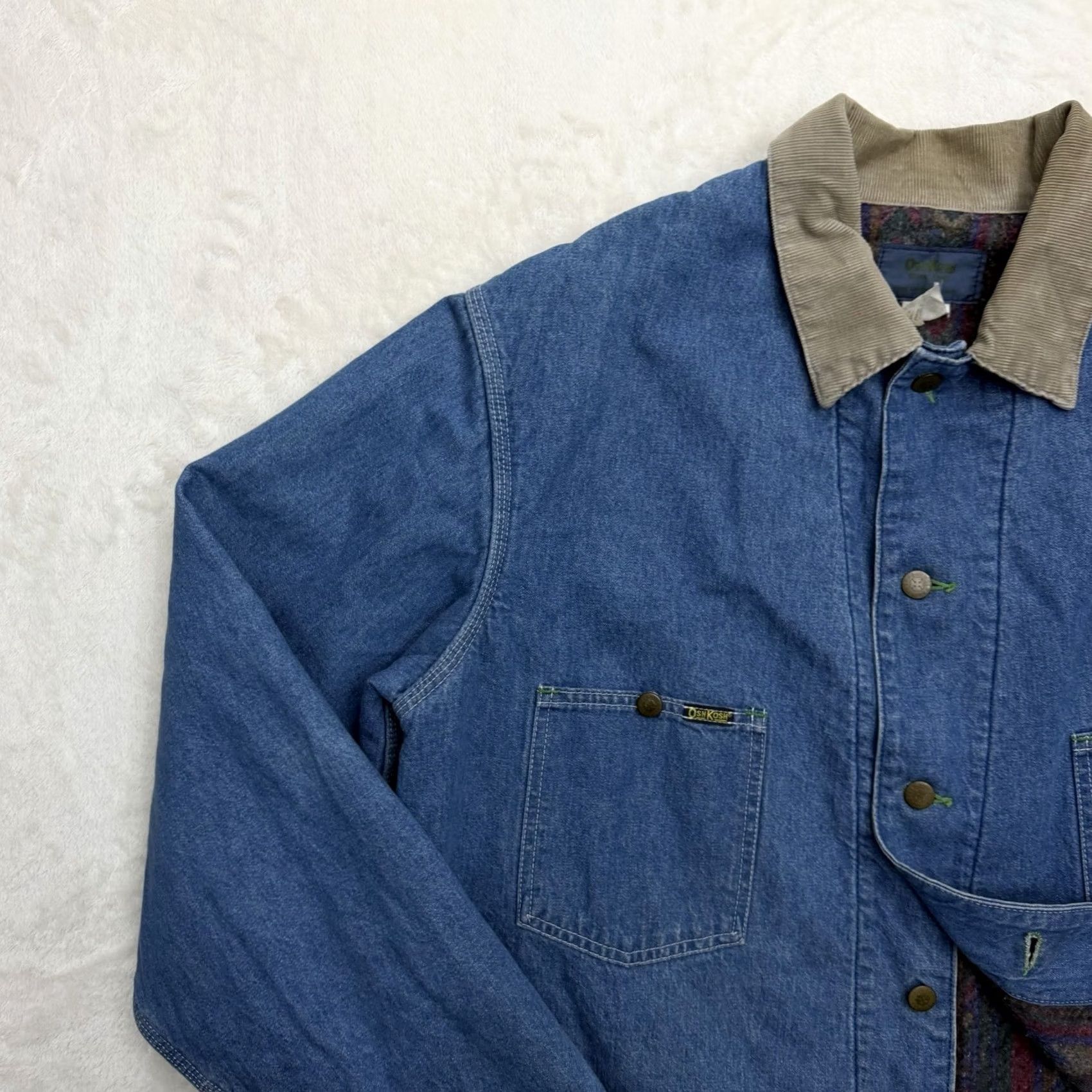 Vintage VINTAGE OshKosh B'gosh Jacket Men XL Denim Aztec Lined Snap Front Workwear Chore Jacket Size US XL / EU 56 / 4 - 5 Thumbnail