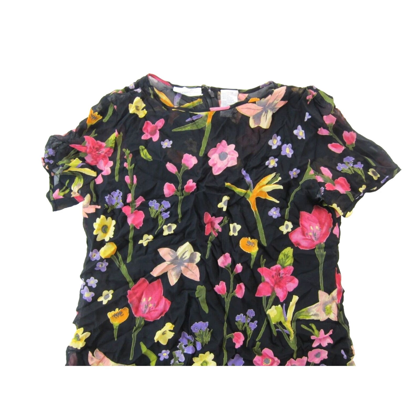 Liz Claiborne Vintage Liz Claiborne Rayon Black Pink Floral Short Sleeve Tunic Smock Dress 12 Size 34" / US 12 / IT 48 - 3 Thumbnail