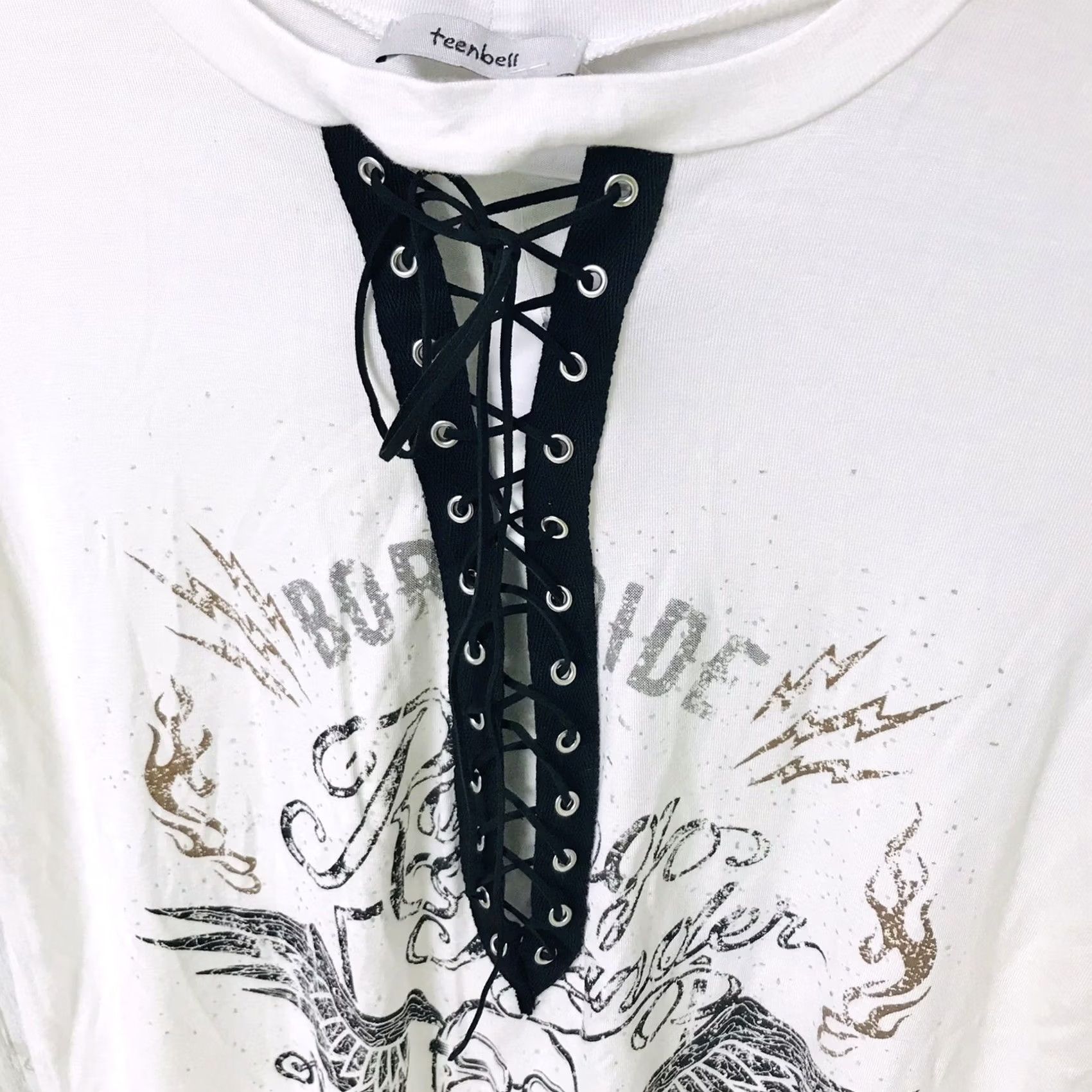 Vintage Teenbell Blouse T-Shirt Motorcycle Biker Lace Up Front Crew Neck White M Womens Size M / US 6-8 / IT 42-44 - 3 Thumbnail