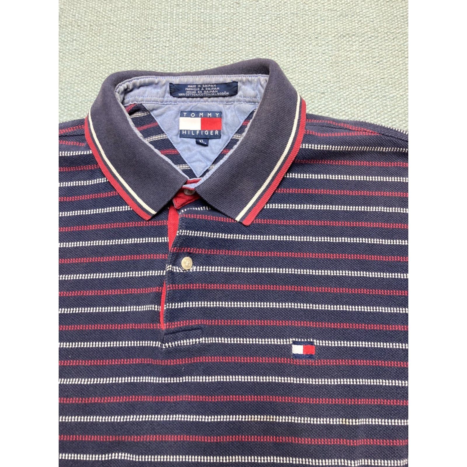 Tommy Hilfiger VINTAGE Tommy Hilfiger Polo Shirt Stripe Navy Blue Short Sleeve Men XL Size US XL / EU 56 / 4 - 2 Thumbnail